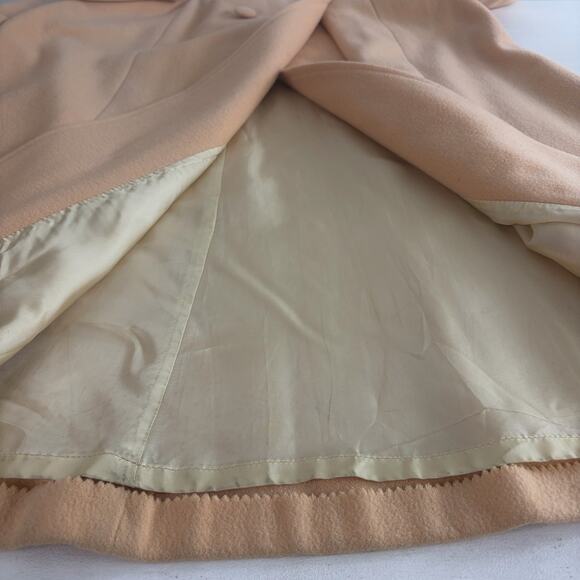 Vintage Beige Tan Double Breasted Kfashion Neutral Trench Maxi Coat Sz L - Picture 9 of 10